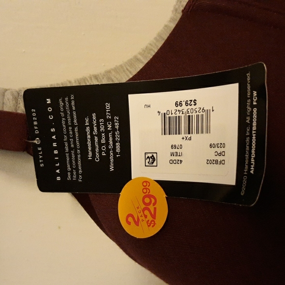 Bali Intimates & Sleepwear Two Bali Tshirt Bras Grey Burgundy 42dd